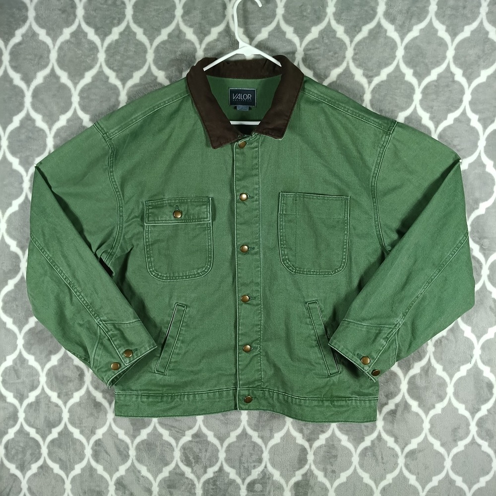 Valor Collective Jacket Men Size XL Green Brown Corduroy Collar Snap Front